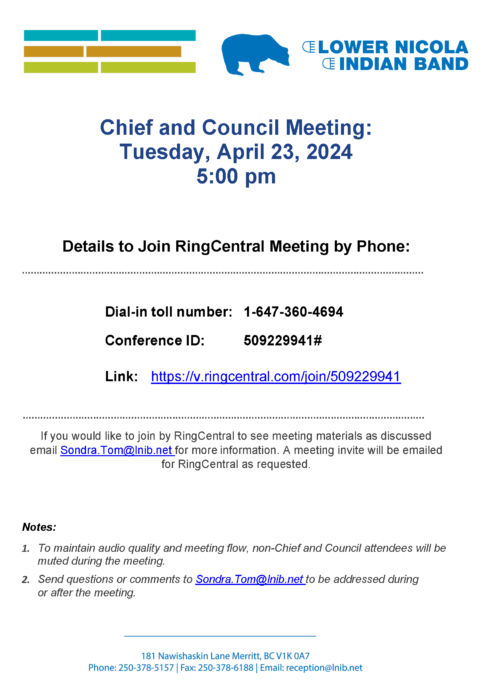 Chief and Council meeting RingCentral Phone in number Apr 23, 2024